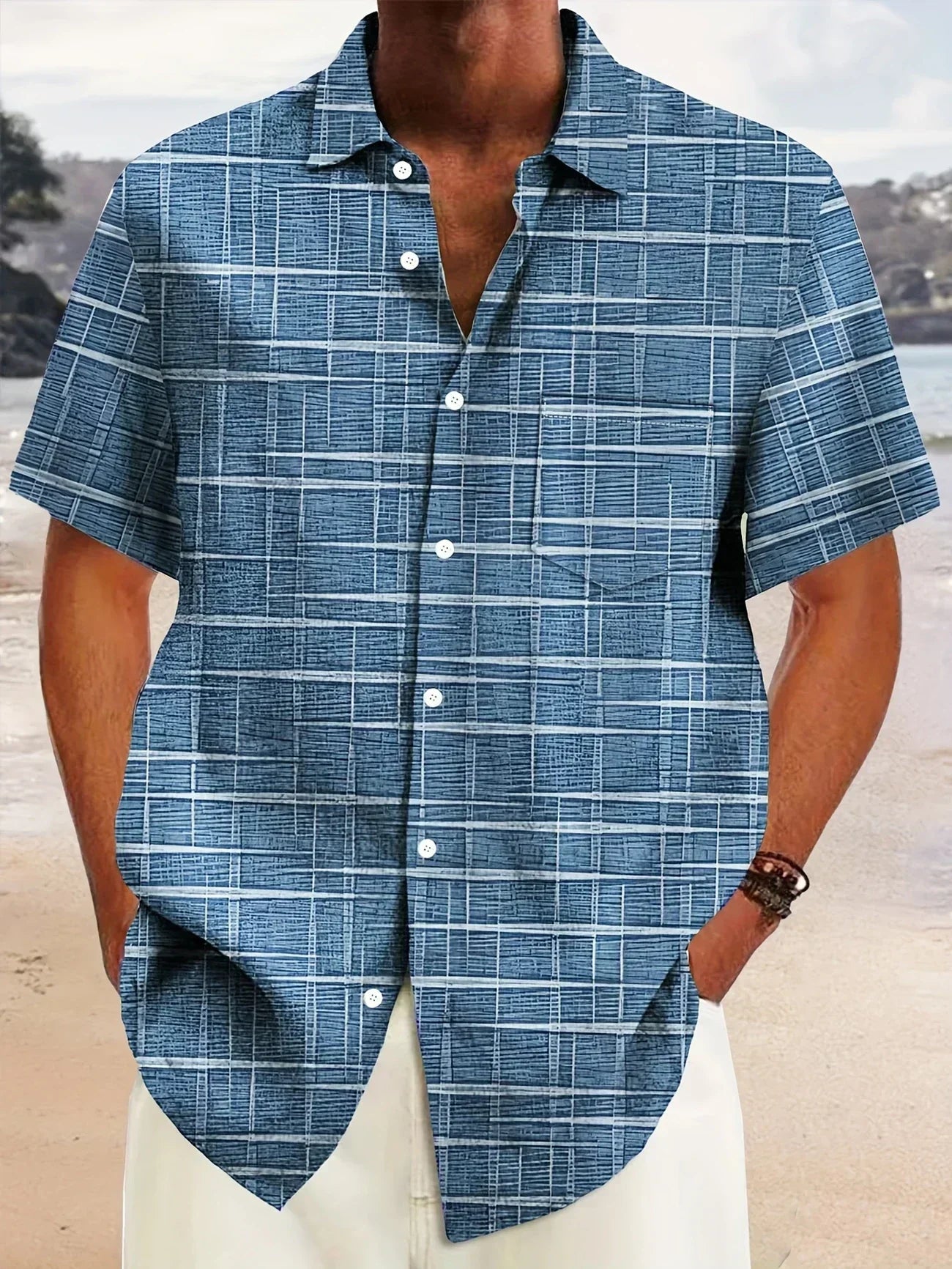 Chemise Homme Manches Courtes Carreaux Décontractée
