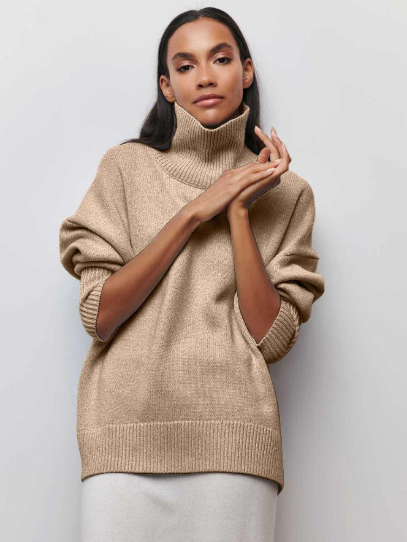 Pull Femme Col Rond en Laine Mérinos Chaud Beige