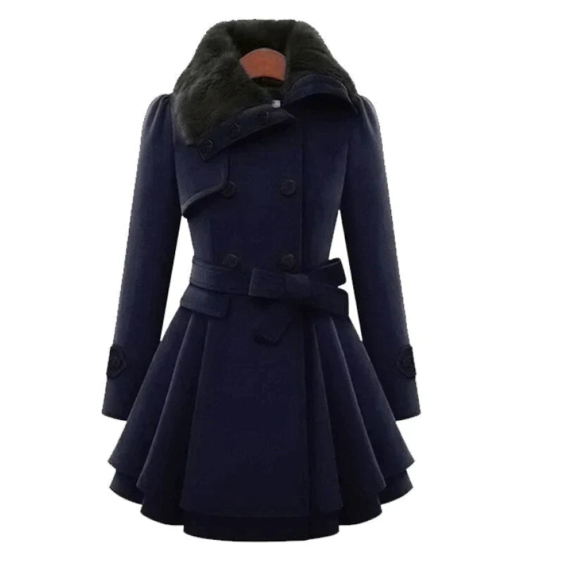 Imperméable Femme Élégant à Ceinture et Détails Fourrure