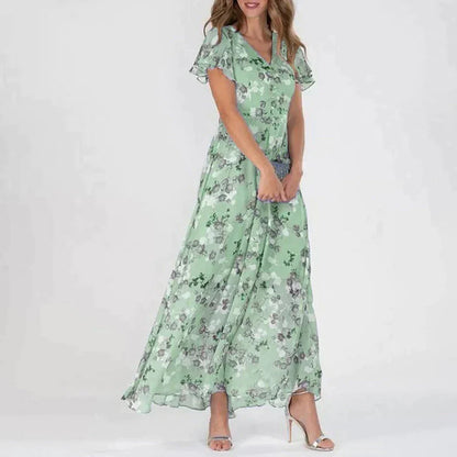 Robe Longue Fleurs Élégante avec Décolleté Plongeant - PanierRoyale