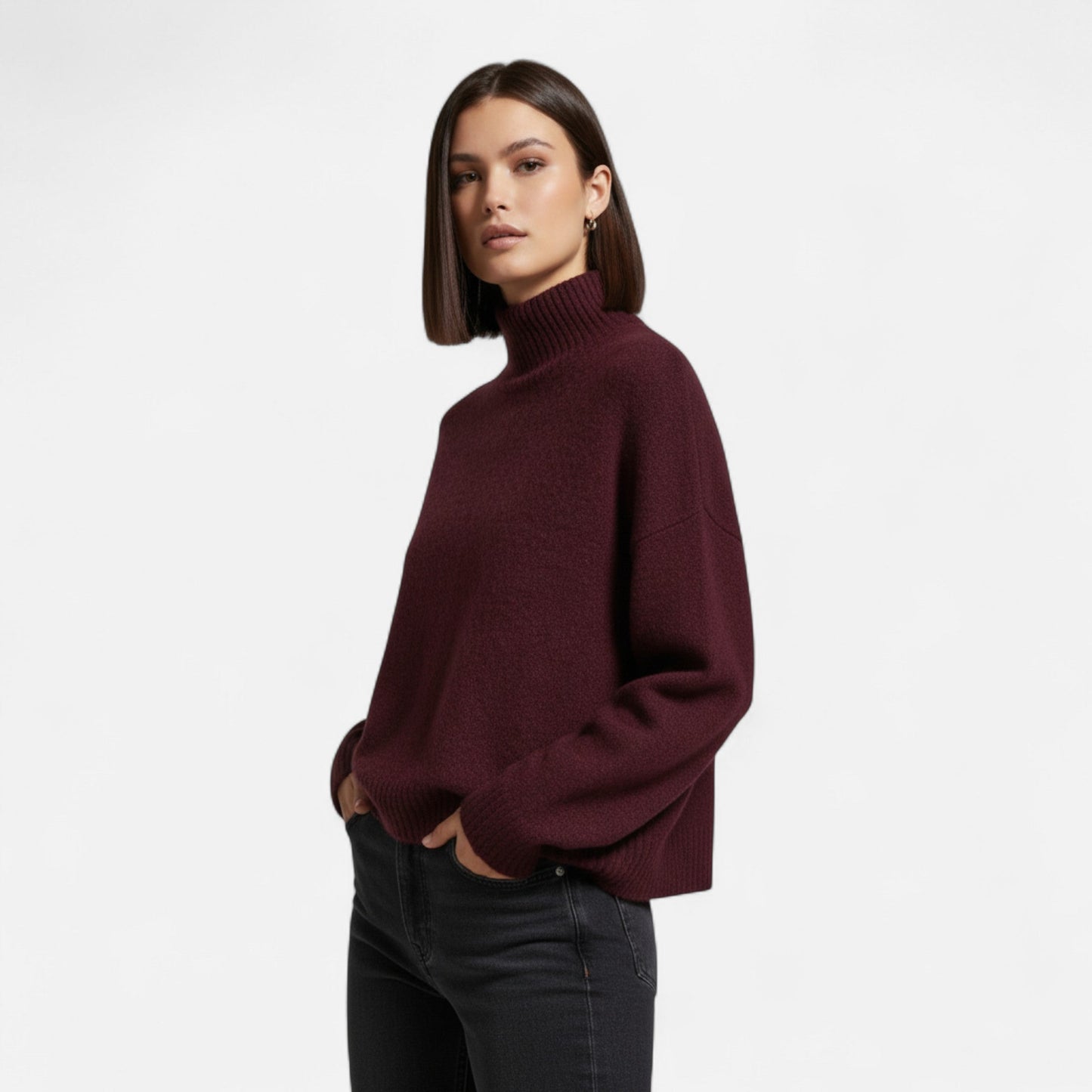 Pull Femme Hiver Chaud et Doux Bordeaux - PanierRoyale