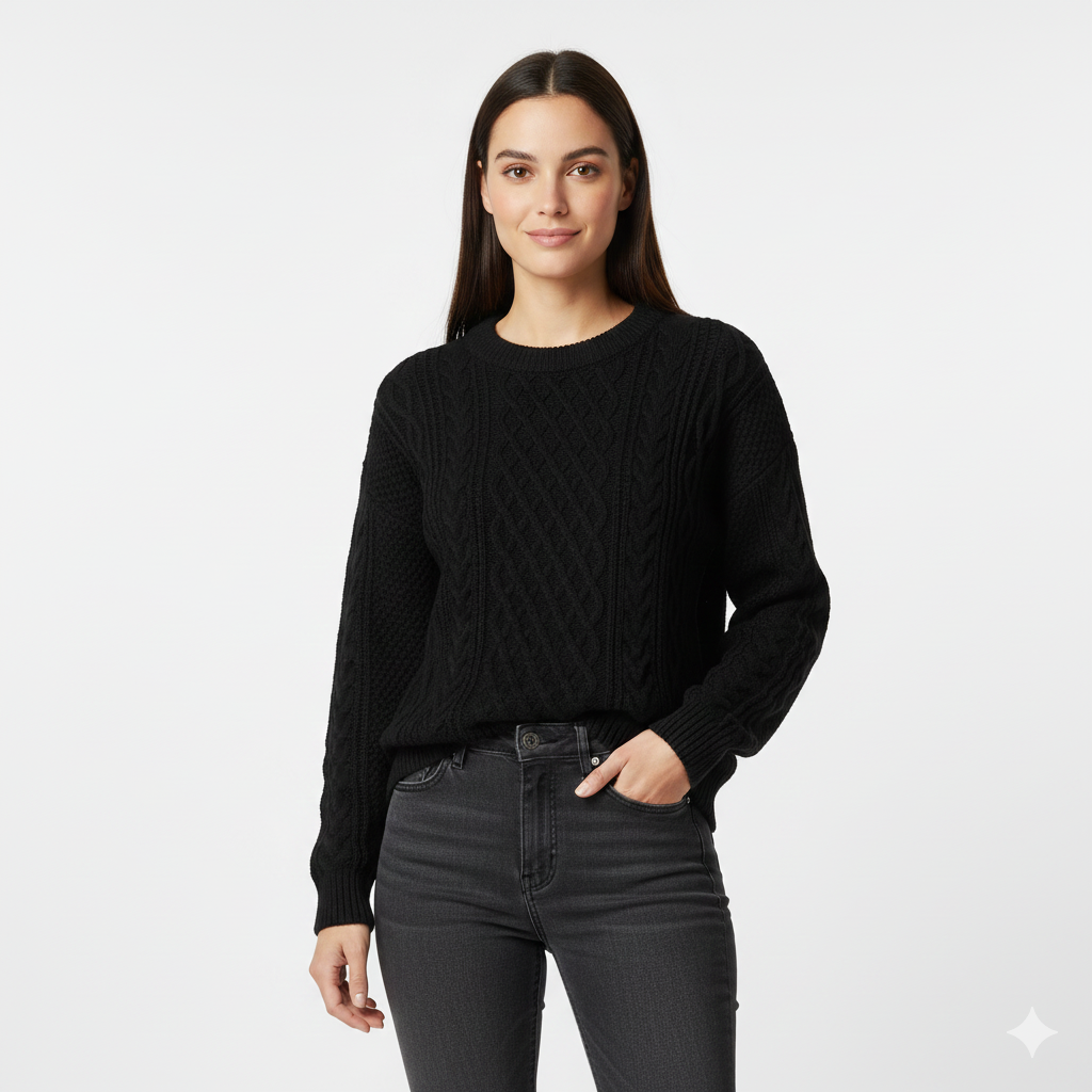Pull Col Rond Tricot Câble Confortable
