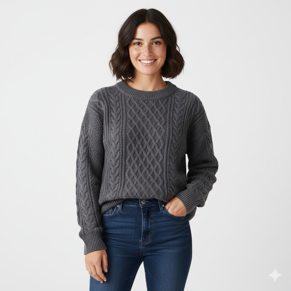 Pull Col Rond Tricot Câble Confortable