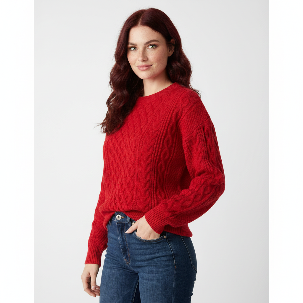 Pull Col Rond Tricot Câble Confortable
