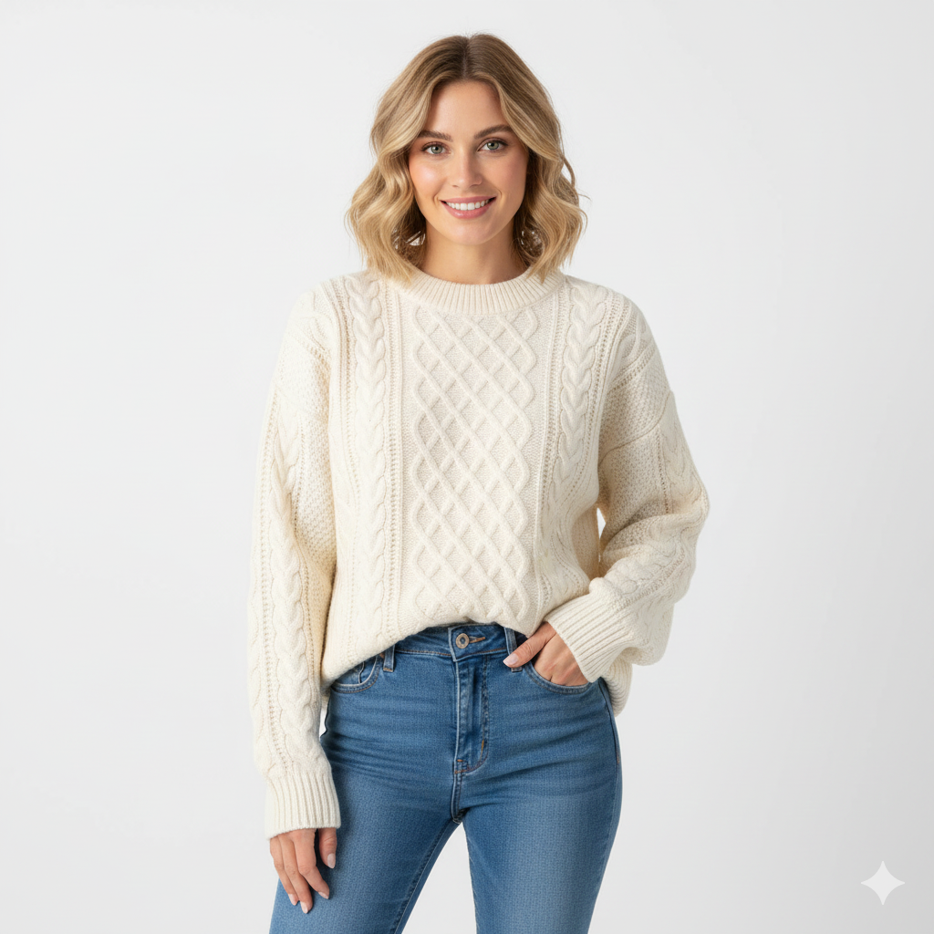Pull Col Rond Tricot Câble Confortable - PanierRoyale