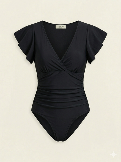 Maillot de bain une pièce Femme Col en V Croisé Manches Volantées