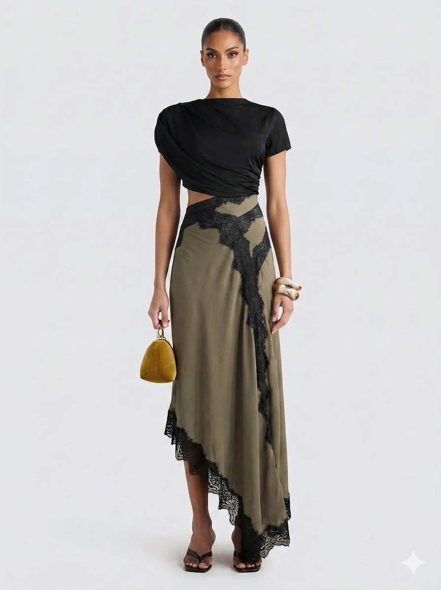 Ensemble Femme Asymétrique et Jupe Dentelle Ajustée - PanierRoyale