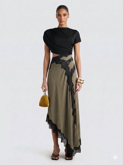Ensemble Femme Asymétrique et Jupe Dentelle Ajustée - PanierRoyale