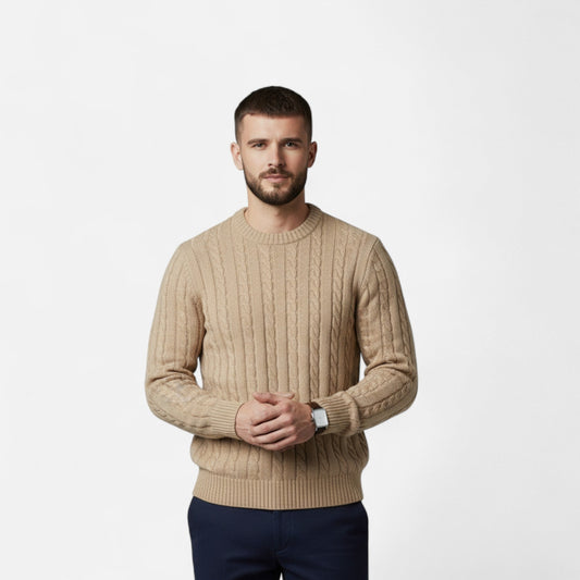 Pull Homme Laine Mélange Brun Chaud - PanierRoyale