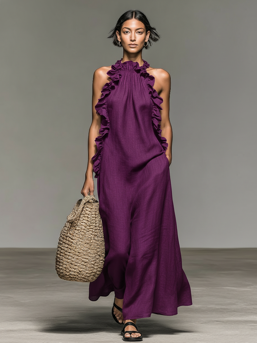 Robe maxi Femme Sans Manches Volants Poches