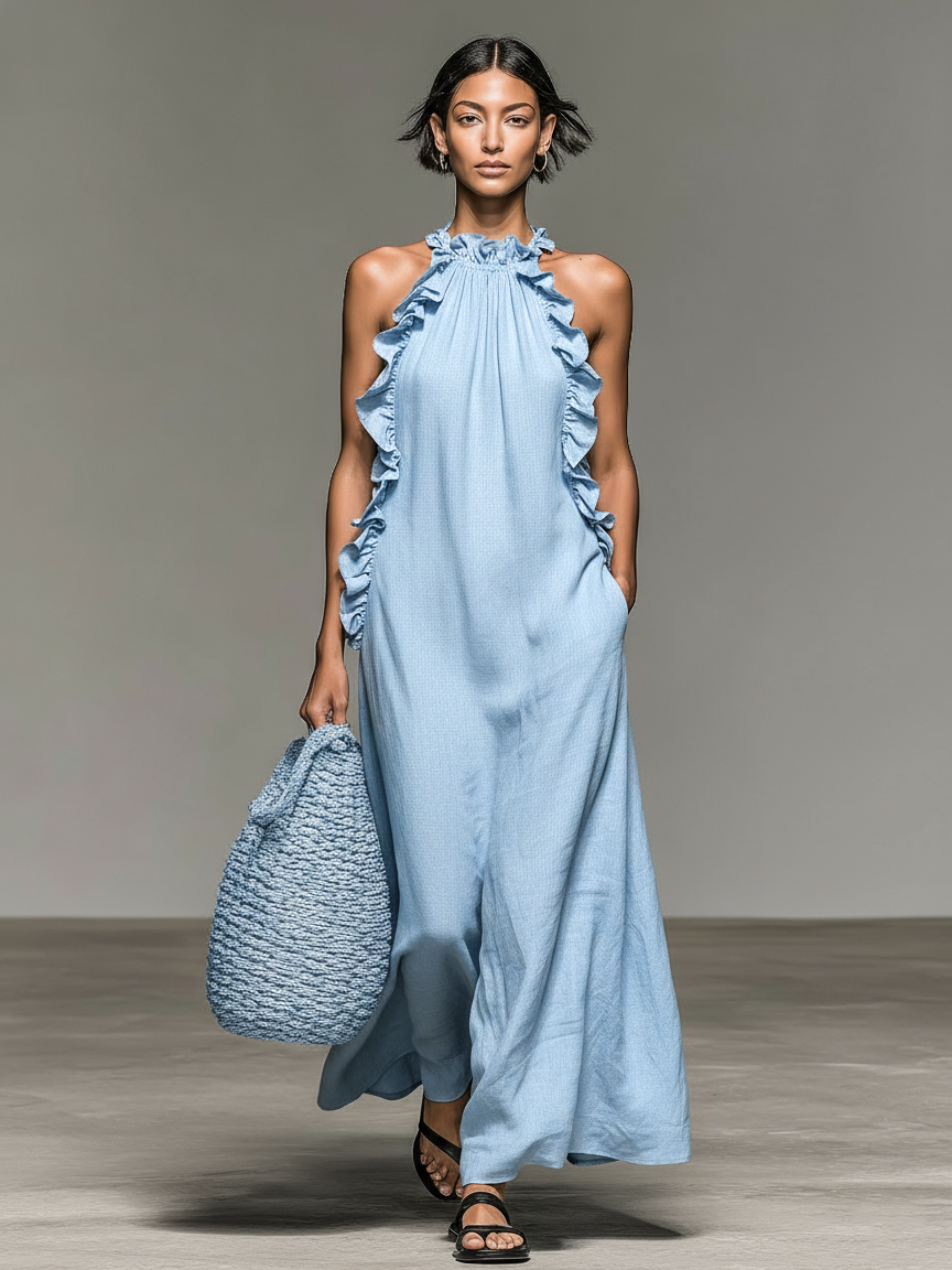 Robe maxi Femme Sans Manches Volants Poches