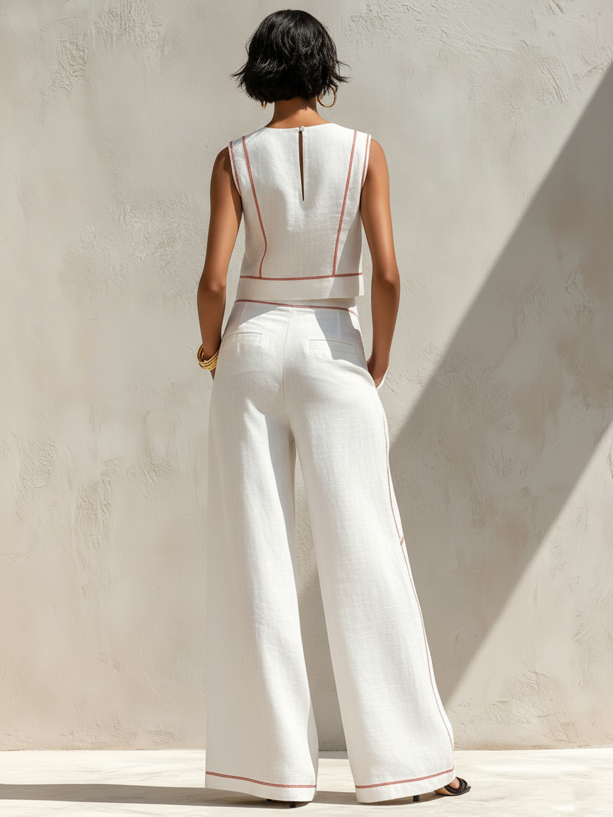 Ensemble Femme Deux Pièces Coton Coutures Contrastées
