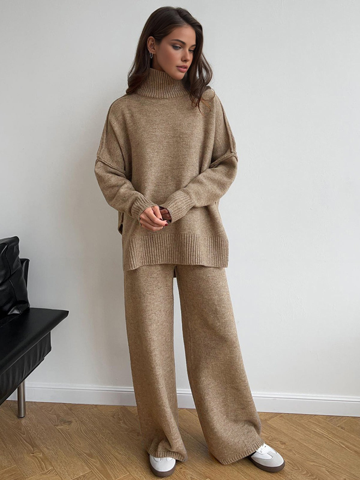 Ensemble Détente Femme en Molleton - Tenue Confortable avec Col Roulé et Pantalon Doux
