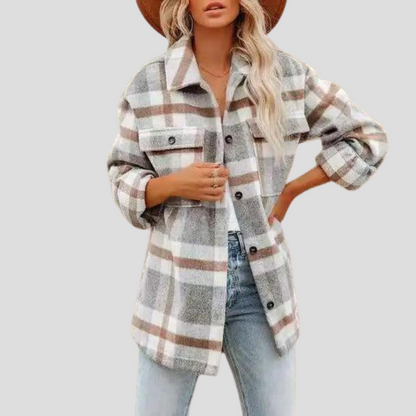 Veste en Flanelle Carreau Élégante avec Ceinture Ajutable - PanierRoyale