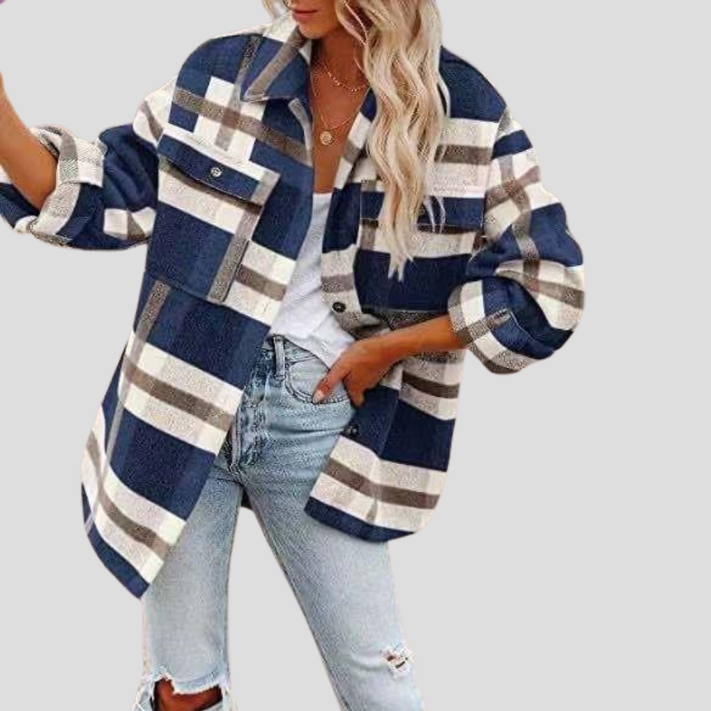 Veste en Flanelle Carreau Élégante avec Ceinture Ajutable
