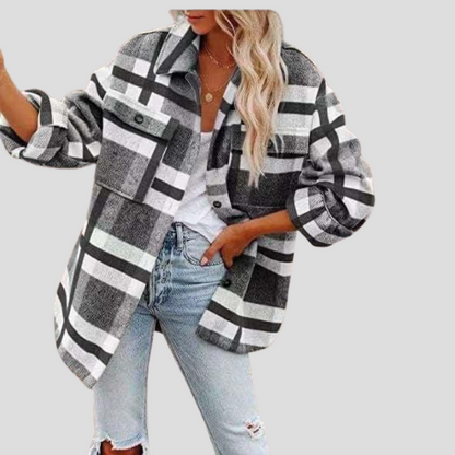 Veste en Flanelle Carreau Élégante avec Ceinture Ajutable