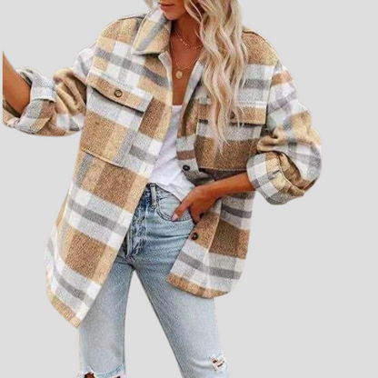 Veste en Flanelle Carreau Élégante avec Ceinture Ajutable