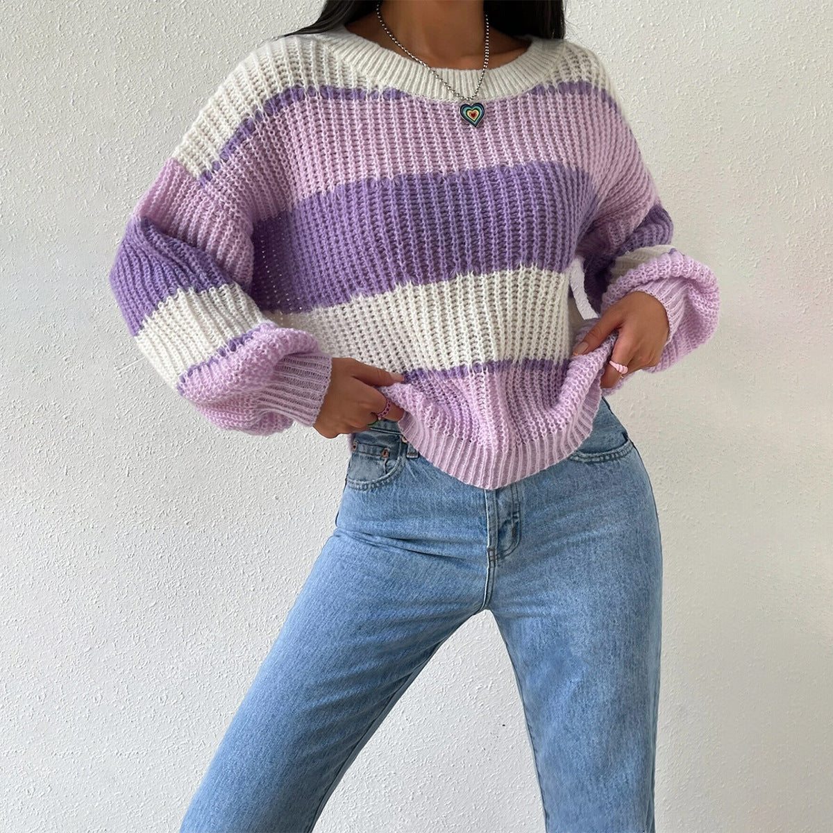Pull Femme Rayé Rose et Blanc Doux et Chaud - PanierRoyale