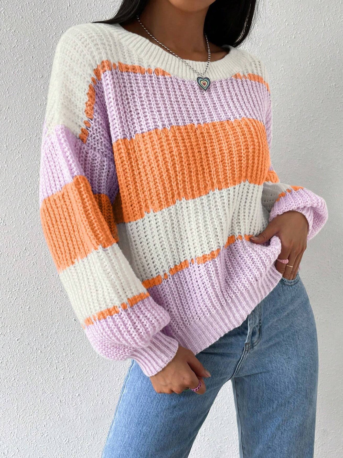 Pull Femme Rayé Rose et Blanc Doux et Chaud