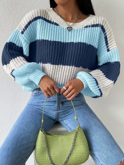 Pull Femme Rayé Rose et Blanc Doux et Chaud
