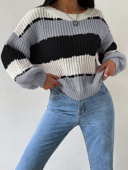 Pull Femme Rayé Rose et Blanc Doux et Chaud