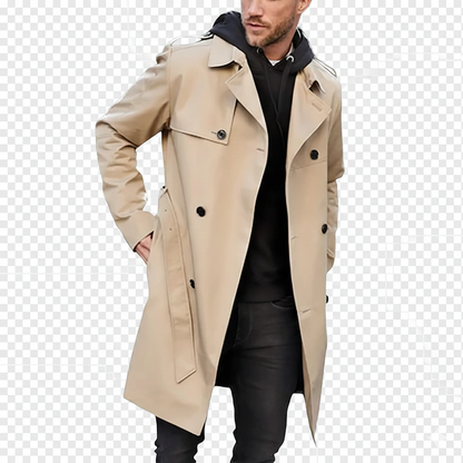 Manteau Homme Long Noir avec Ceinture Adjustables