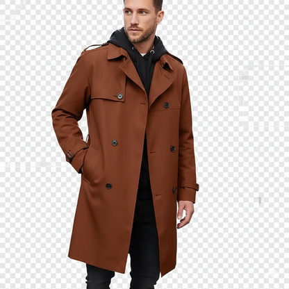 Manteau Homme Long Noir avec Ceinture Adjustables