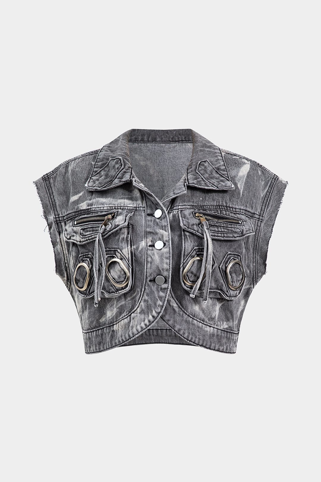 Veste denim croppée grise métallisée style urbain - BerlinGlamour