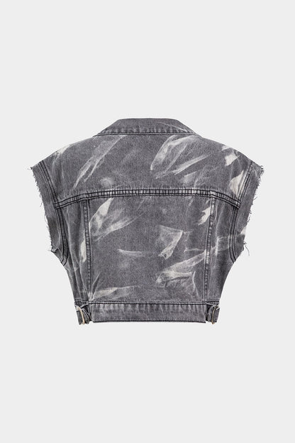 Veste denim croppée grise métallisée style urbain