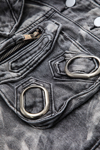Veste denim croppée grise métallisée style urbain