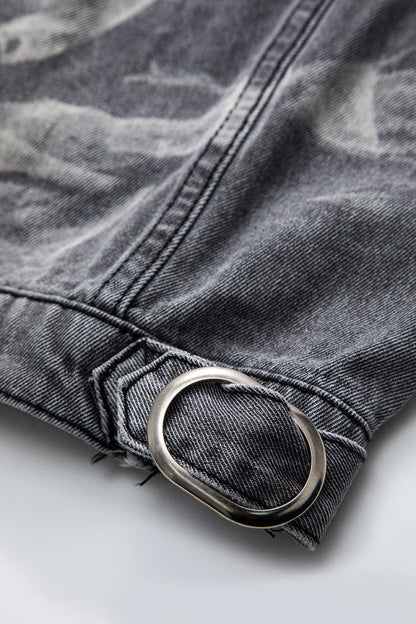 Veste denim croppée grise métallisée style urbain