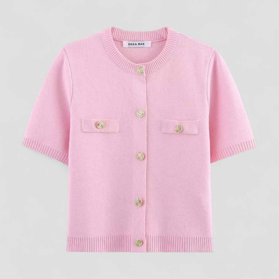 Gilet en maille à manches courtes avec fermeture boutonnée sur le devant pour femme 0