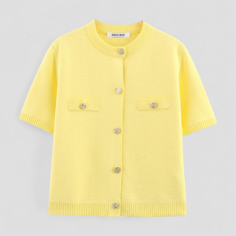 Gilet en maille à manches courtes avec fermeture boutonnée sur le devant pour femme 1