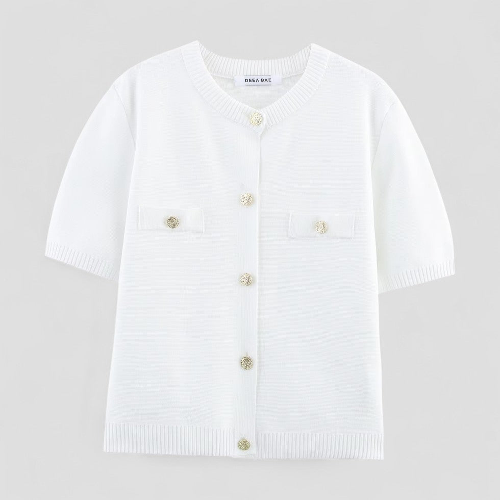 Gilet femme court en maille léger avec boutons sur le devant