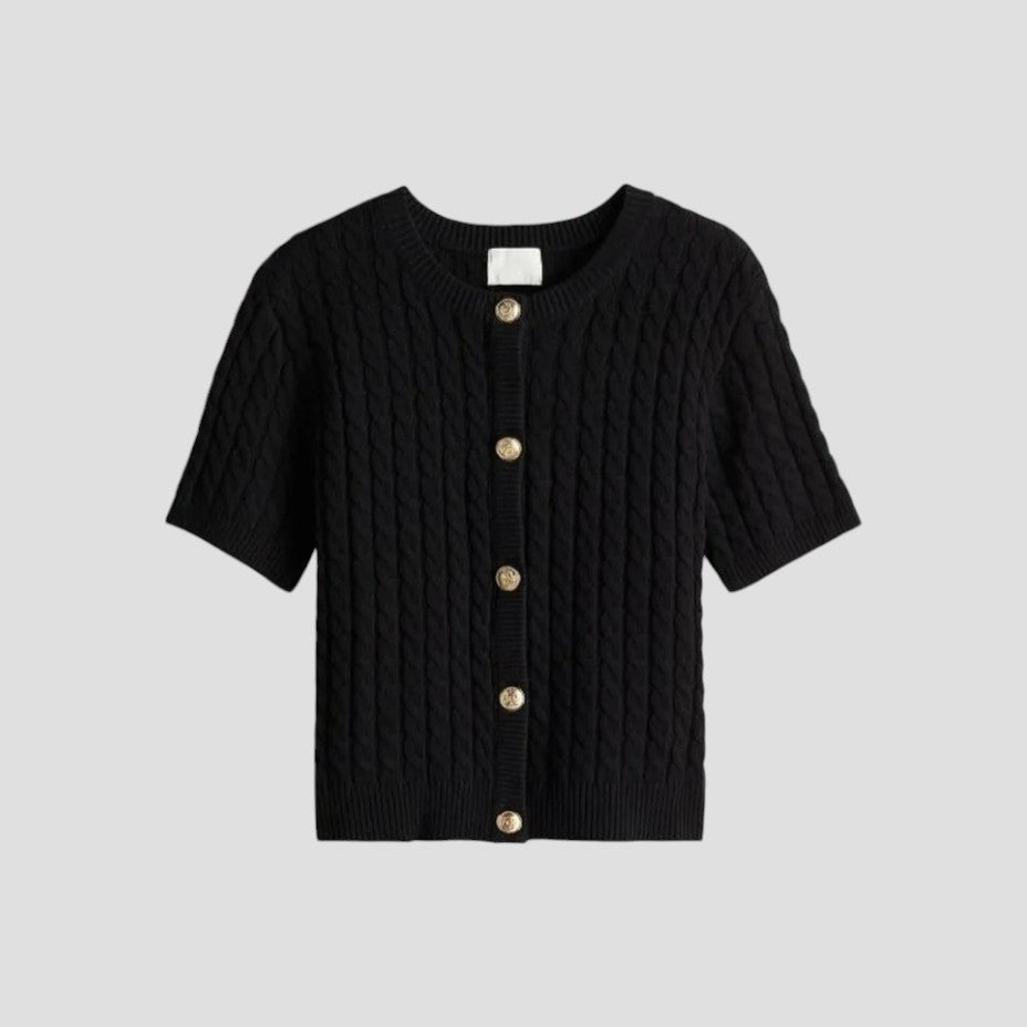 Gilet en maille à manches courtes pour femme avec fermeture boutonnée 1