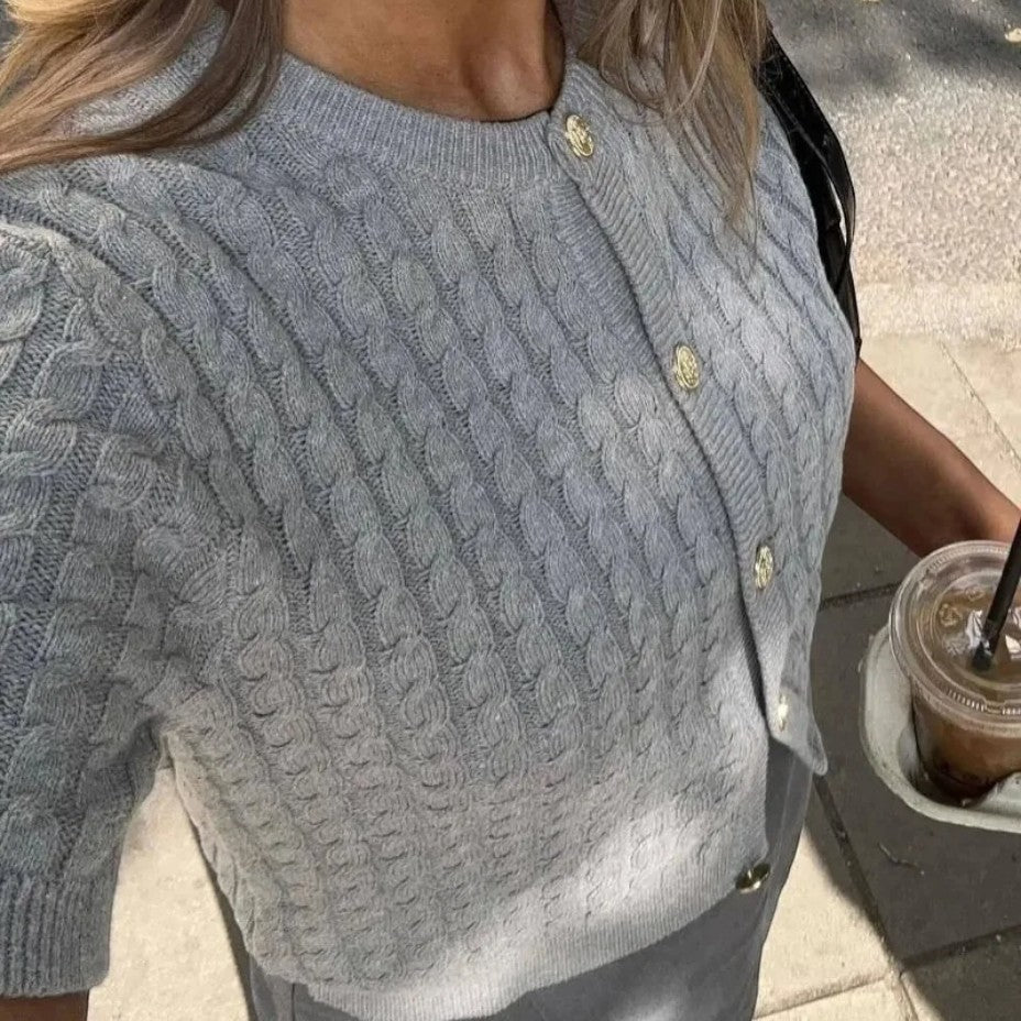 Gilet en maille à manches courtes pour femme avec fermeture boutonnée 7