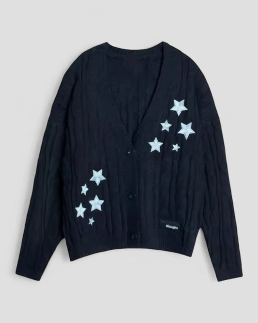 Gilet en maille brodé d'étoiles à manches longues, pull d'automne 0