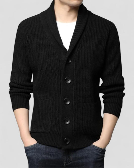 Gilet en maille épaisse de laine à col châle pour homme 0