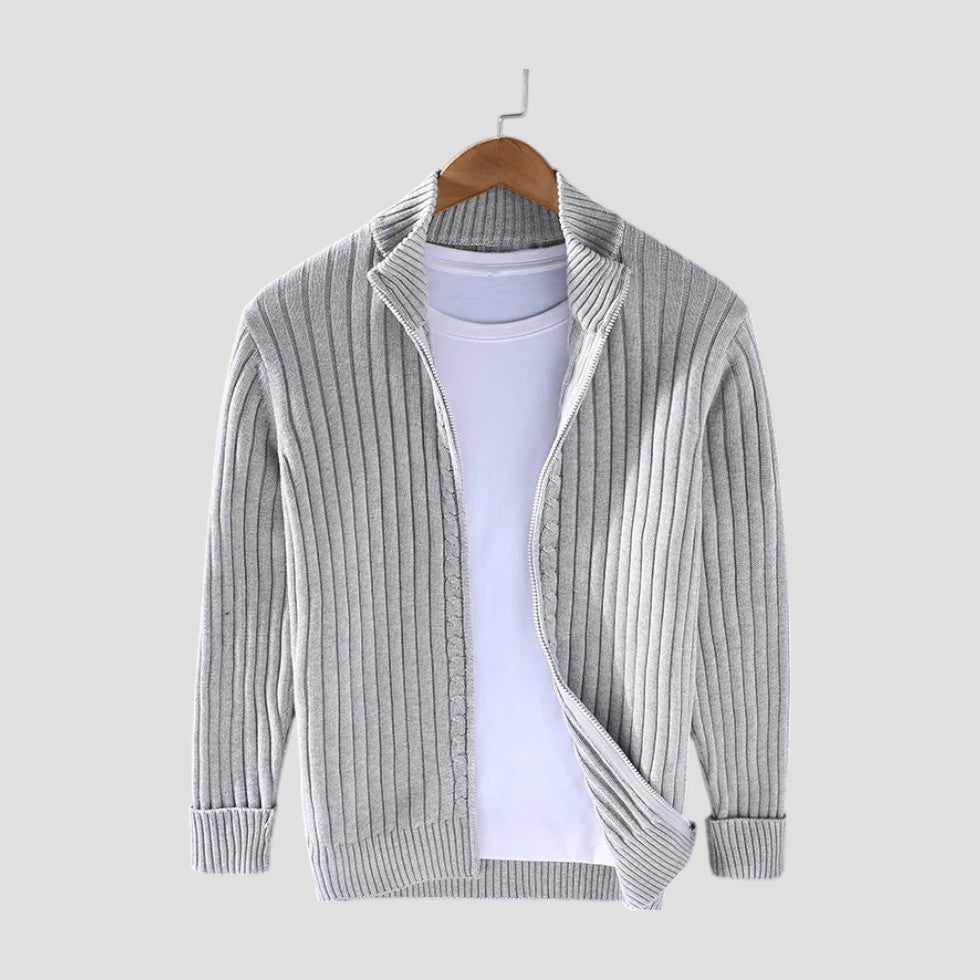 Gilet Homme Maille Côtelée Zippé Élégant - PanierRoyale