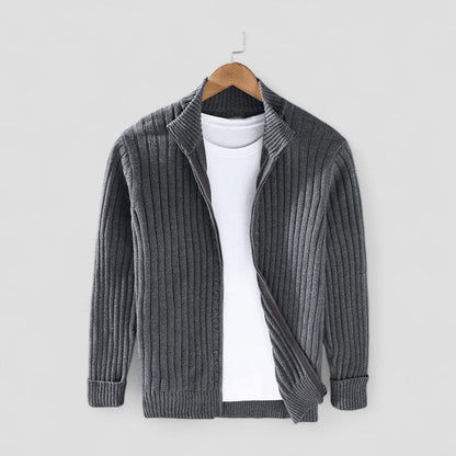 Gilet Homme Maille Côtelée Zippé Élégant
