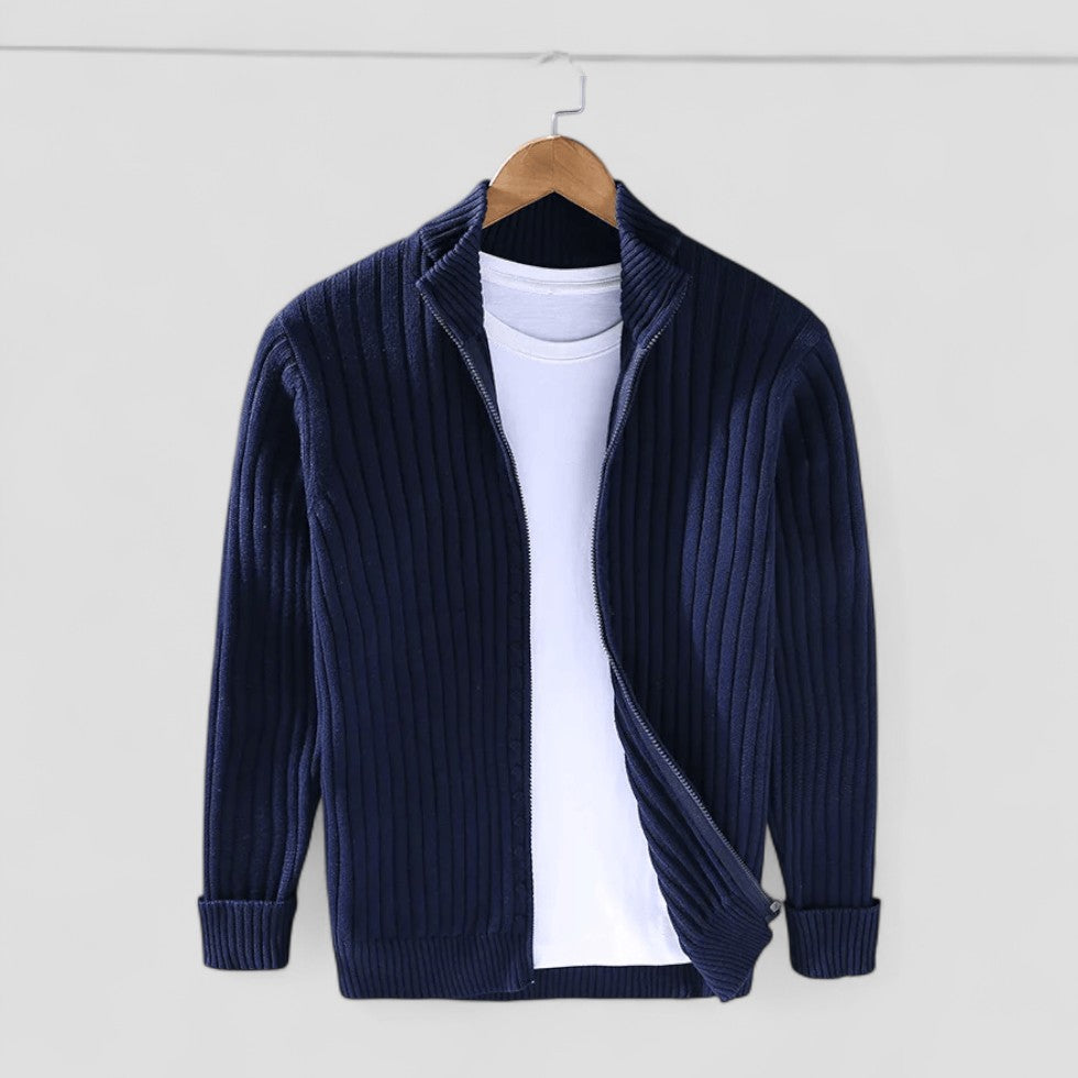 Gilet Homme Maille Côtelée Zippé Élégant