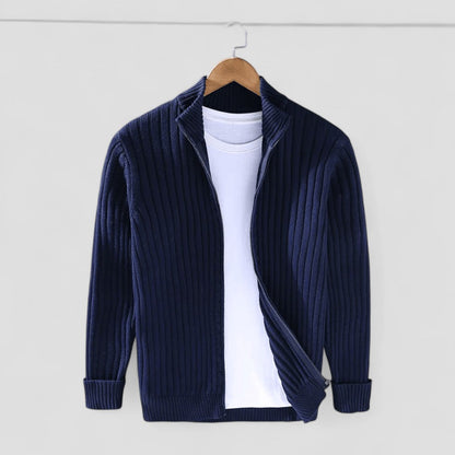 Gilet Homme Maille Côtelée Zippé Élégant
