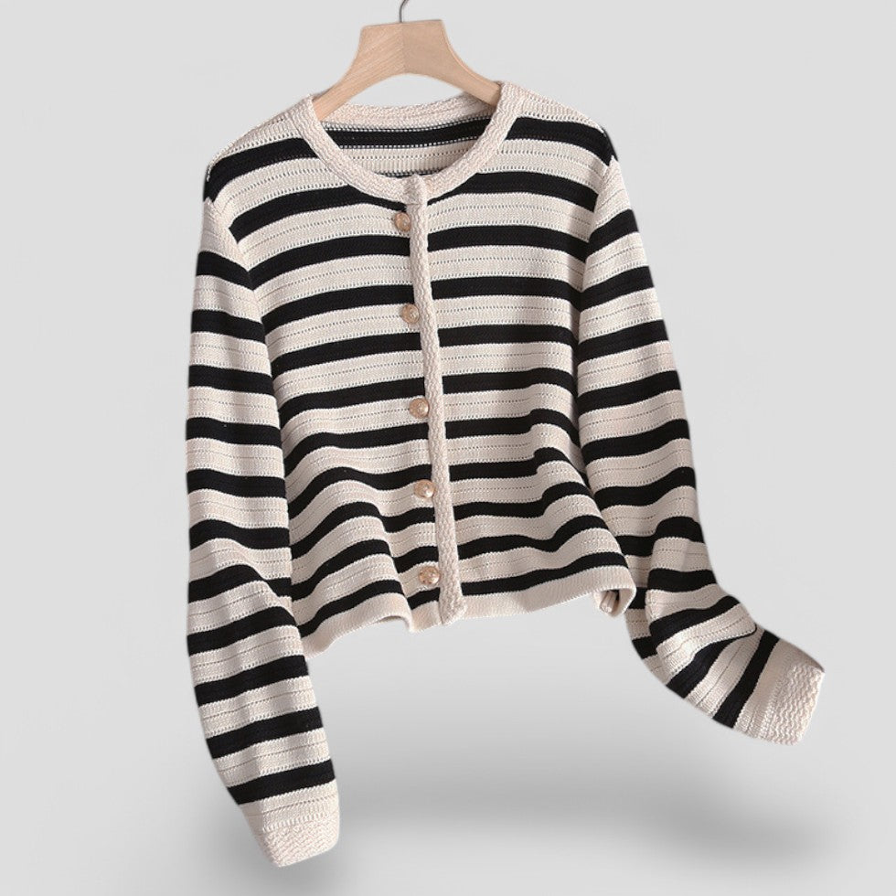 Gilet rayé à boutons pour femme 1