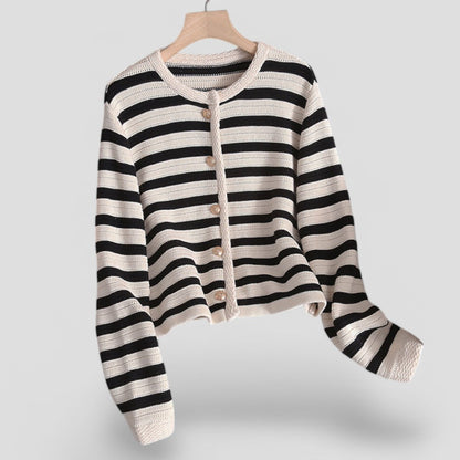 Gilet rayé à boutons pour femme 1