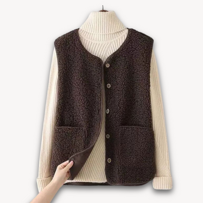Gilet sans manches en polaire sherpa pour femme - Douce et moelleuse, avec poches - Vêtement d'hiver décontracté 0