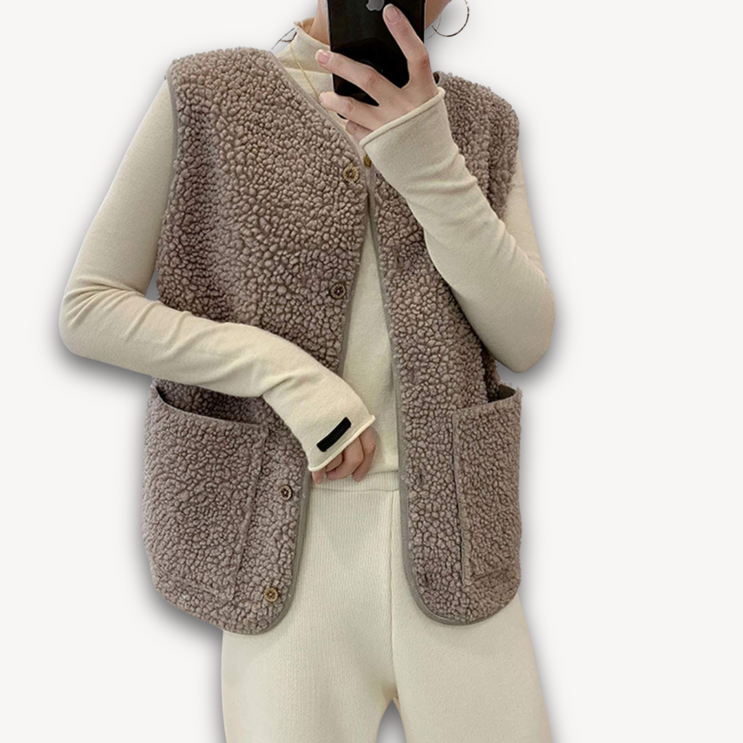 Gilet sans manches en polaire sherpa pour femme - Douce et moelleuse, avec poches - Vêtement d'hiver décontracté 1