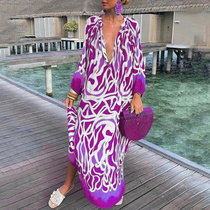 Robe Été Grande Taille Décontractée en V avec Dos Nu