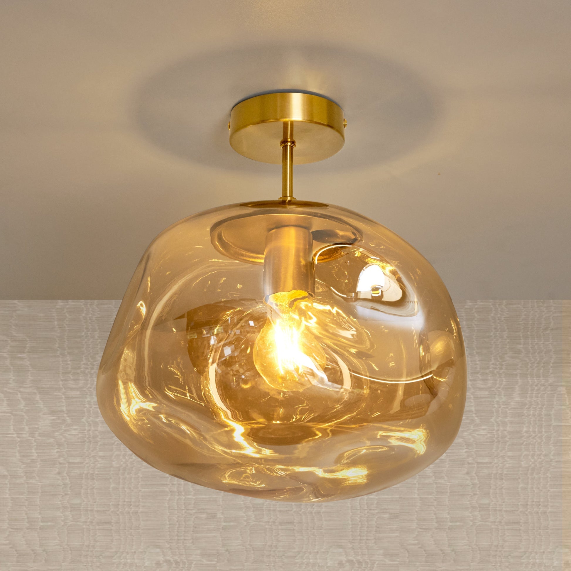 Luminaire Suspendu en Verre Or avec Abat-Jour Teinté - PanierRoyale