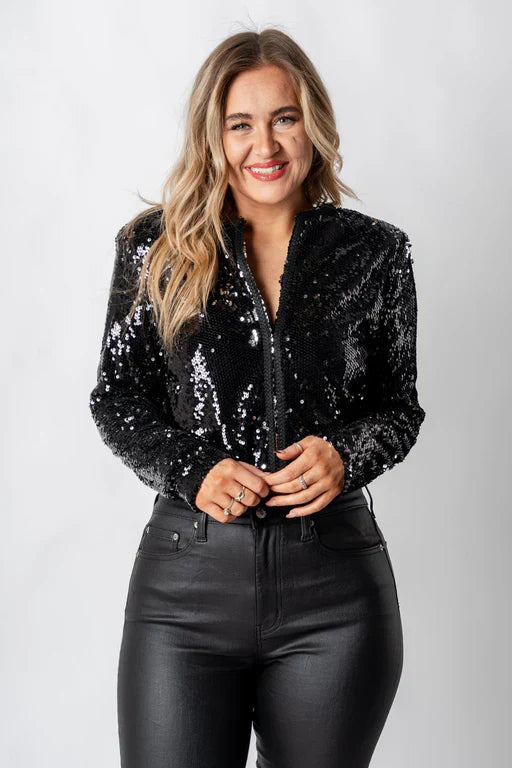 Veste Femme Noire Pailletée Chic et Élégante - PanierRoyale