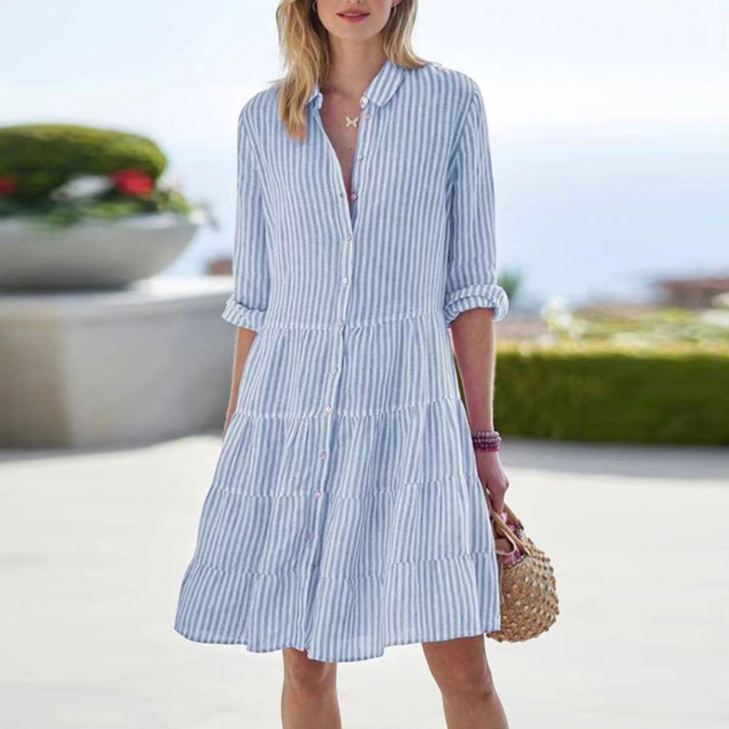 Robe Chemisier à Rayures Féminine et Chic